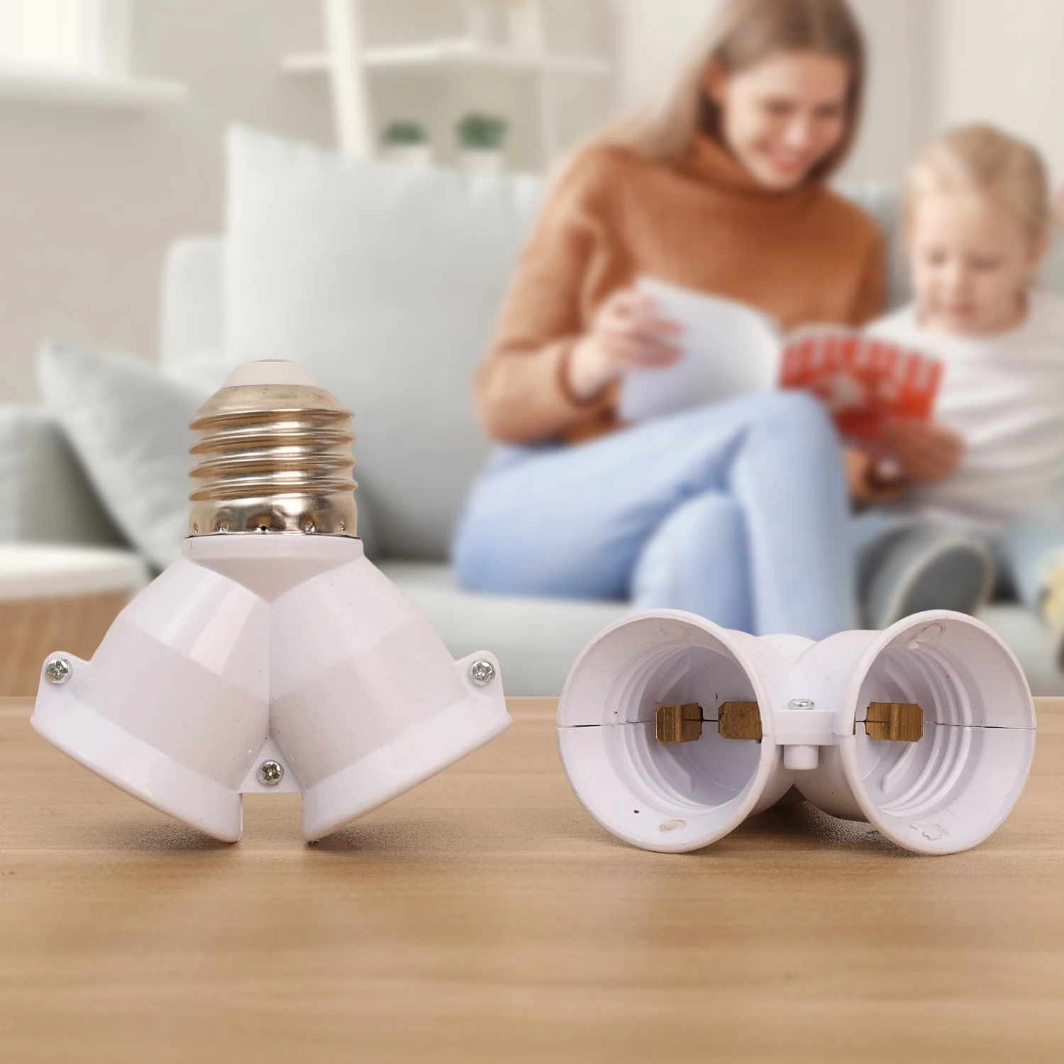 1/6 قطعة المزدوج رئيس محول مأخذ التوصيل 2In1 E27 إلى E27 الموسعة LED مصباح لمبات قاعدة حامل الفاصل الأبيض LED محول مقبس الإضاءة #5