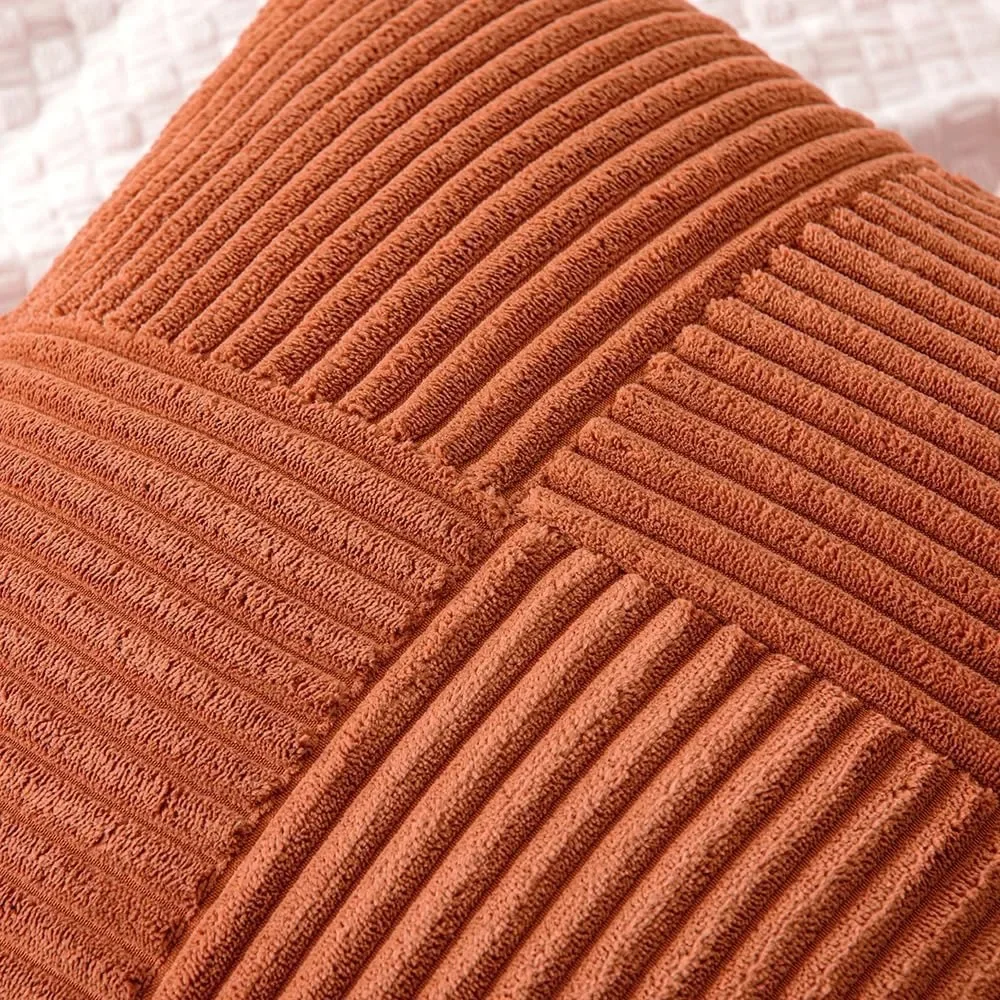 Rust Boho Throw Pillow Cover 18x18 Inch for Couch Bed Sofa Soft Corss Corduroy Patchwork Textured Terracotta Accent Cushion Case