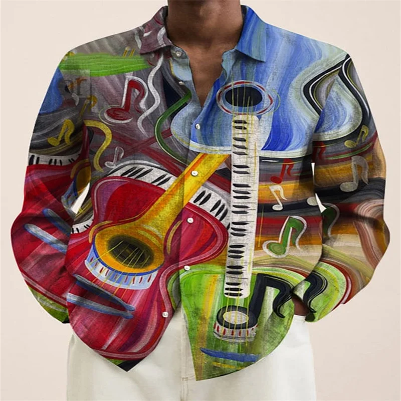 2025 New Men's 3D Art Painting Fashion Print Single Breasted Long Sleeve Shirt Casual Shirt Men's Loose Lapel Long Sleeve