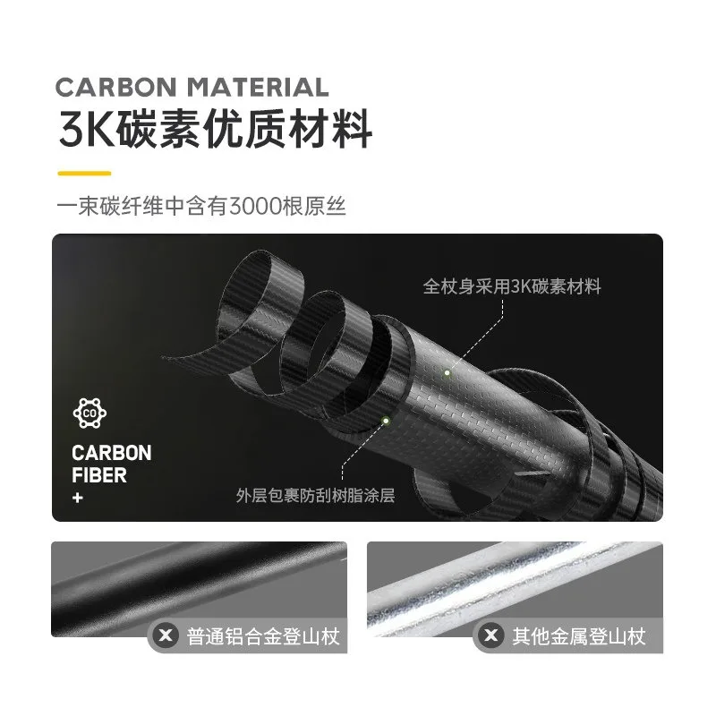 Carbon Fiber Mountaineering Staff Professional Outdoor Hiking Mountaineering Ultra Lightweight Retractable Cane