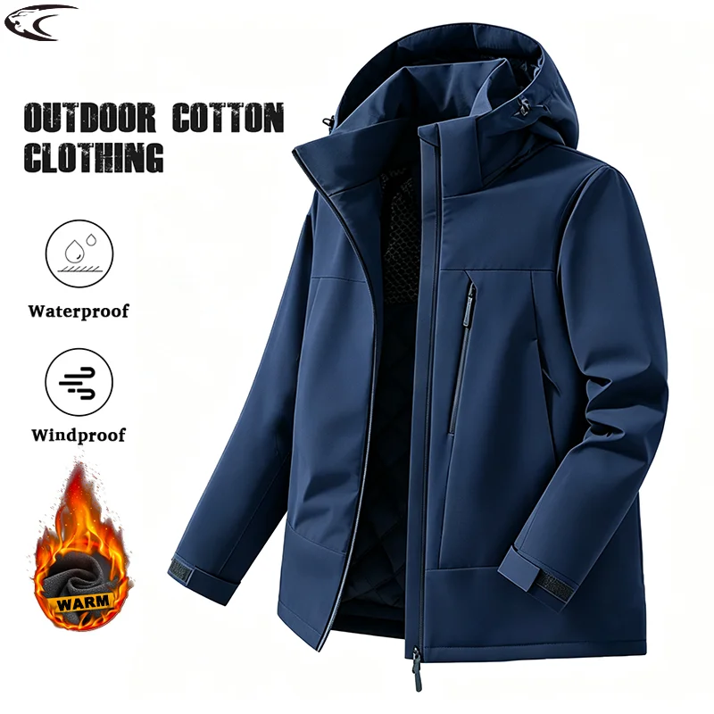 LNGXO Thermal Cotton Padded Jacket Men Waterproof Windproof Winter Rain Coat Outdoor Hiking Camping Skiing Climbing Windbreaker