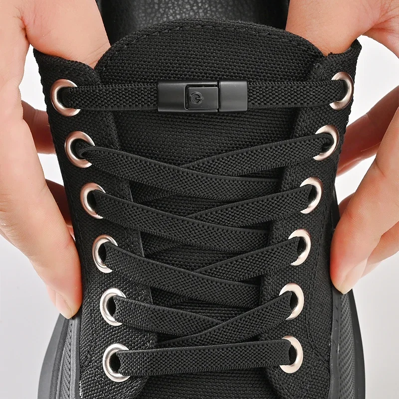 8mm Widened Flat No Tie Shoelaces, Elastic Press Lock Lazy Laces for Kids Adults Sneakers Daily Shoes Accessories