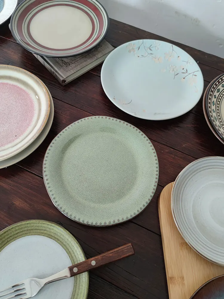 Conjunto de Pratos de Cerâmica Vintage UHome, Prato de Massa Bonito e Prático, Prato de Jantar Ocidental, Formato Redondo, Pa...