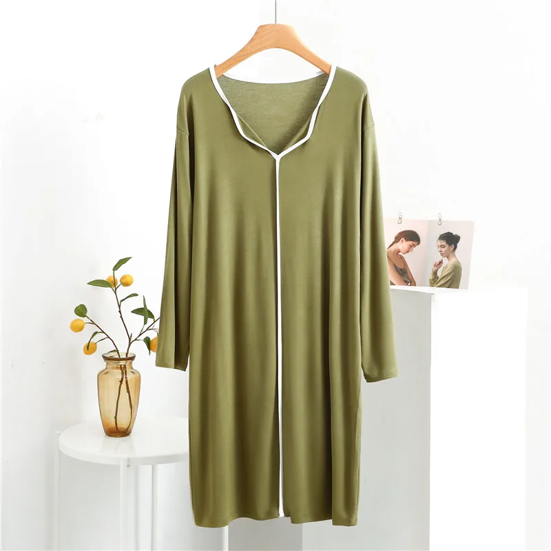 Plus Size Nightgowns Women Modal V-Neck Long-Sleeved Nightdress Spring Summer Loose Fashion Matching Color Home Dress M-3XL