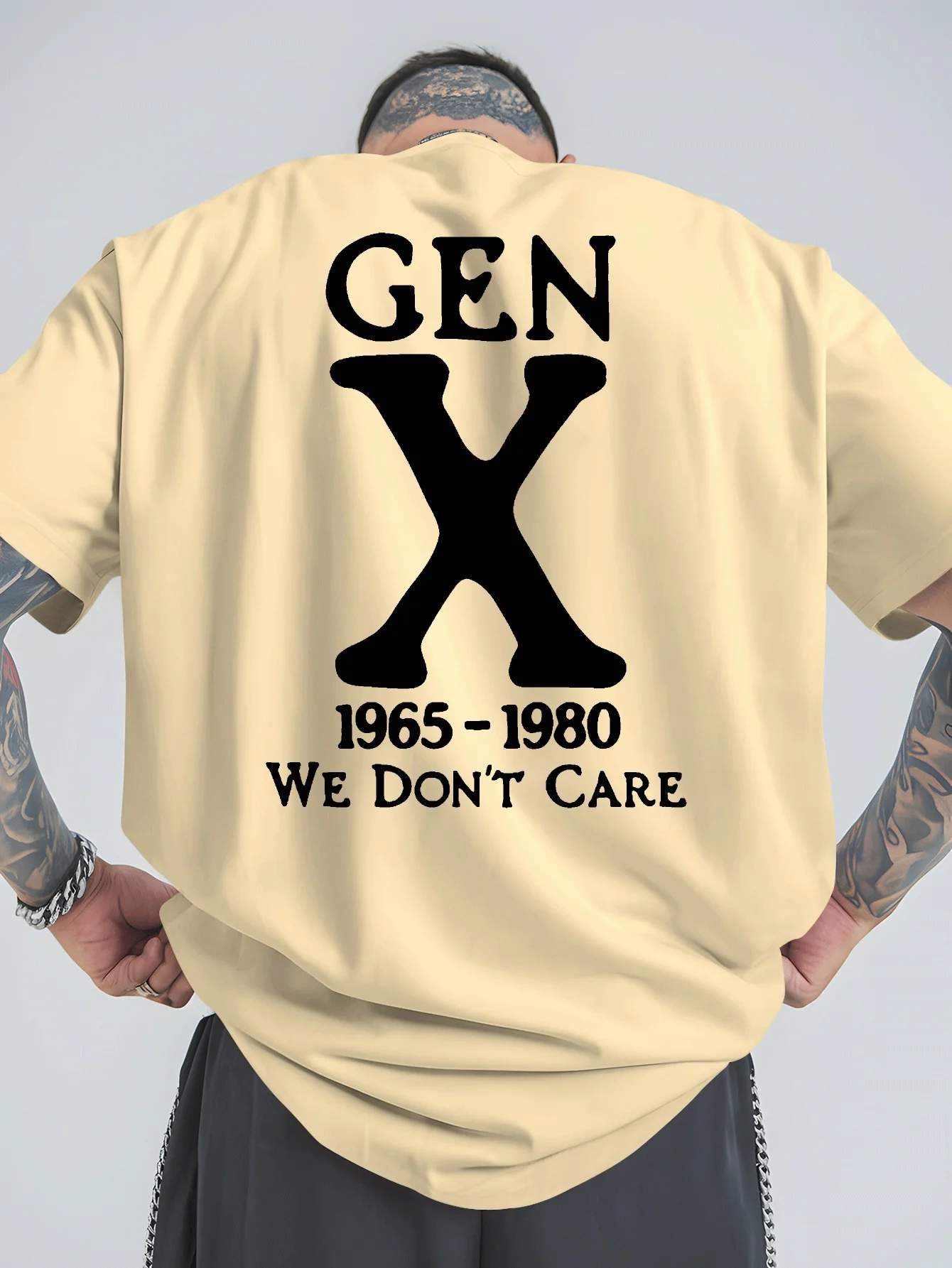 Men's Summer 100% Cotton Casual Fashion Gen X Generation Letter Pattern Printed Loose Sports Short Sleeve T-shirt