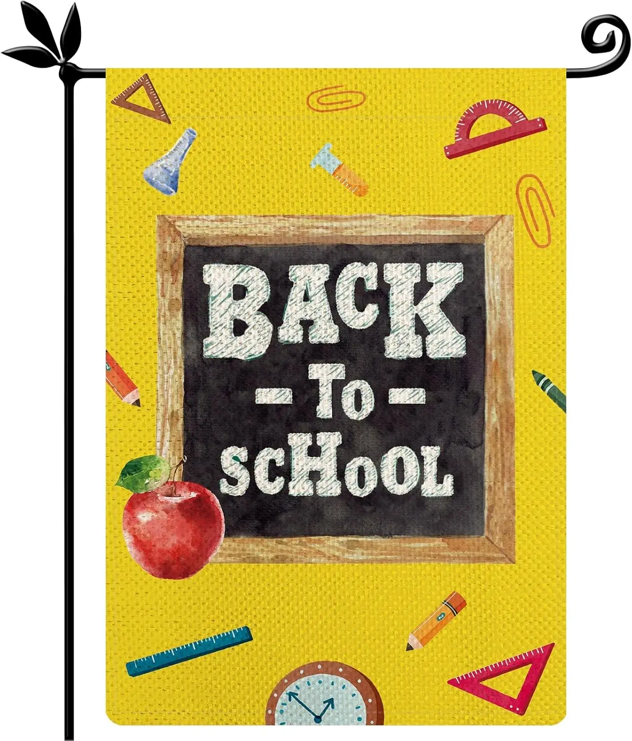 Welcome Back To School Garden Flag, Watercolor Ruler Pencil Apple School Day Flag, Small Vertical Double Sided First Day of  llz