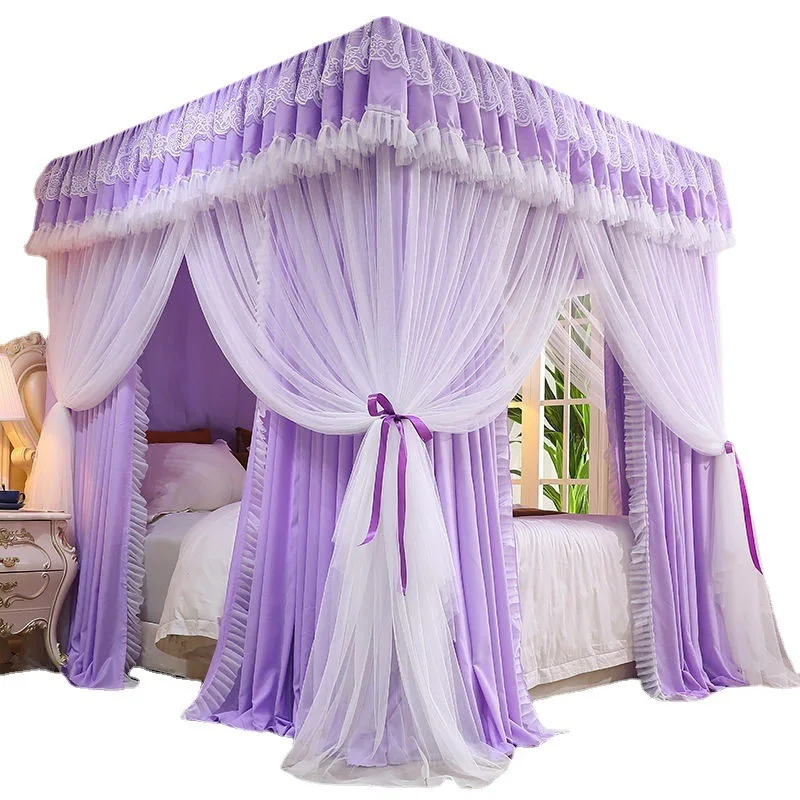 Princess mosquito net, three door princess style household floor double super soft net yarn stainless steel bracket 1.5/1 bed