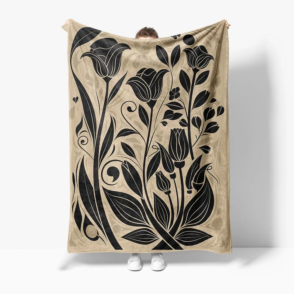 أسود الأزهار نمط الصوف بطانية لينة الدافئة رمي أريكة غرفة نوم الديكور هدية بطانية الزخرفية