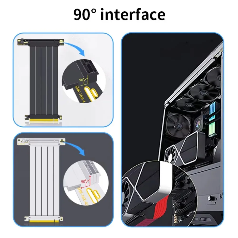 PCI-E 4.0 x16 GPU Riser Cable Shielded Flexible Video Card Extension Cord 90 Degree Mount Lossless Transmission for Desktop PC