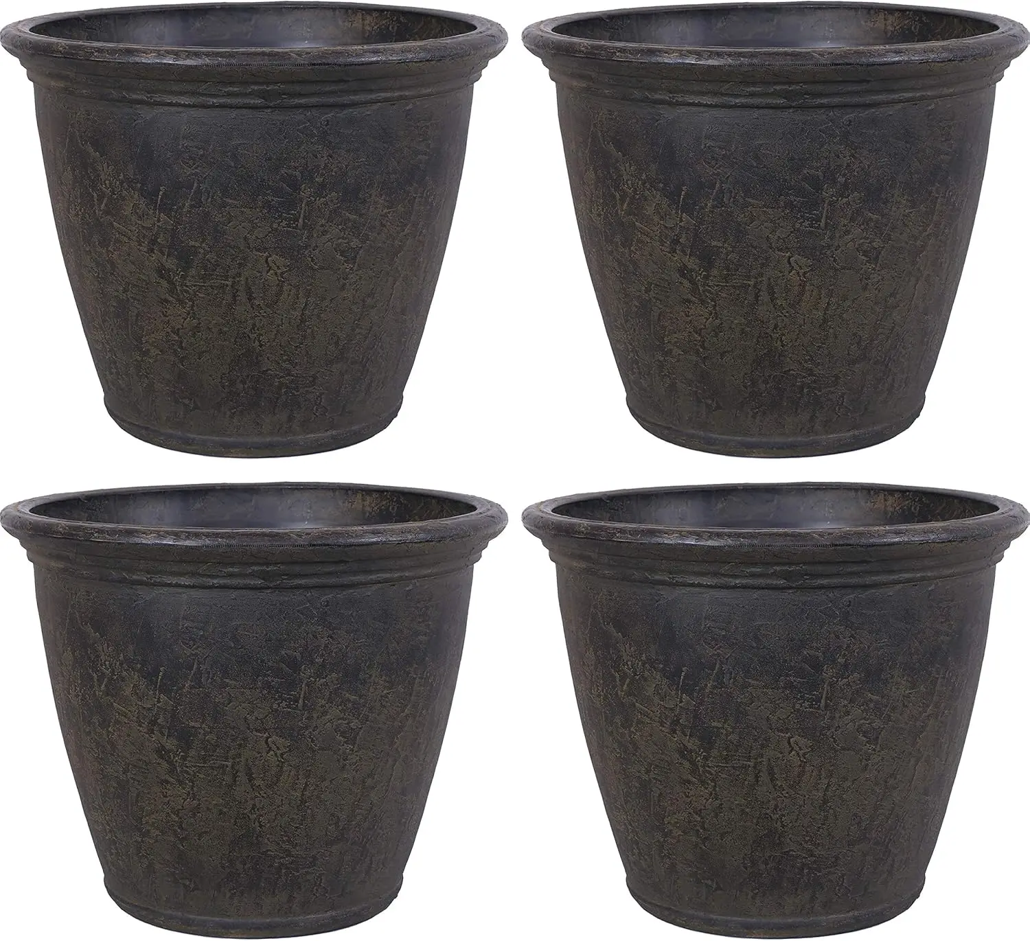 Anjelica Flower Pot Planter Outdoor/Indoor Unbreakable Double-Walled Polyresin with UV-Resistant Sable Finis Set of 4 Large