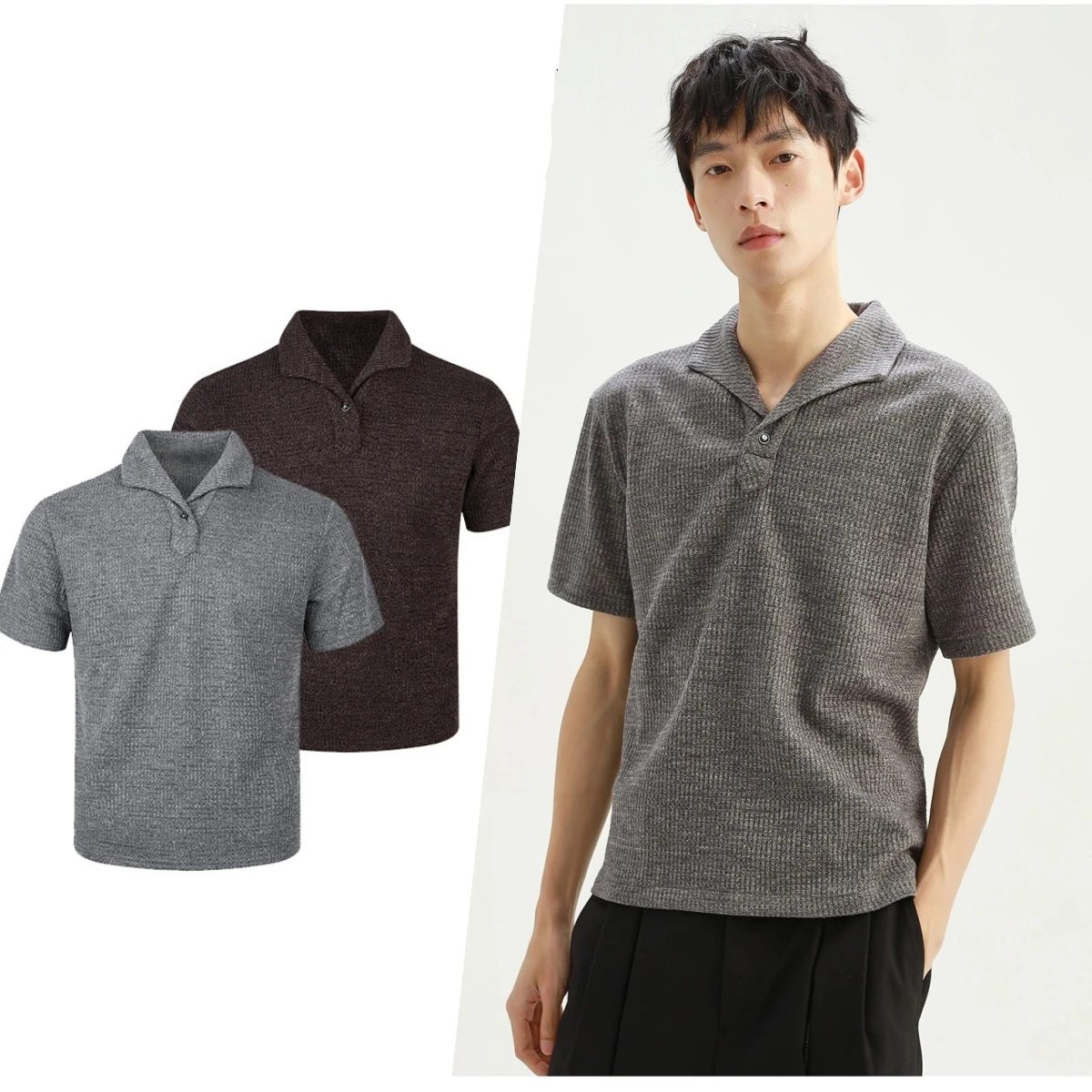 male shirts men's polo shirts Roman grid Italian style one piece collar cat eye gemstone