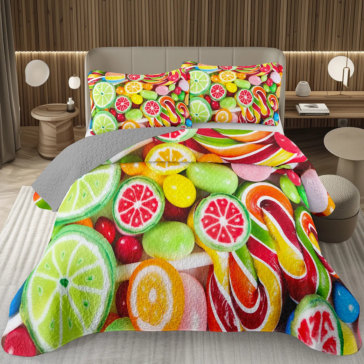 

Colorful Lollipop Coverlet Set Queen Twin,Cartoon Candy Quilt Set Dreamy and Sweet Theme Bedspread Set for Boys Girl Kawaii Room