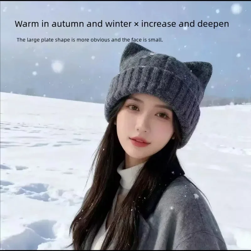 猫耳ビーニー冬帽子暖かいニットキャップ防風厚みのあるデザインかわいい秋冬暖かいアクセサリー女性女の子用
