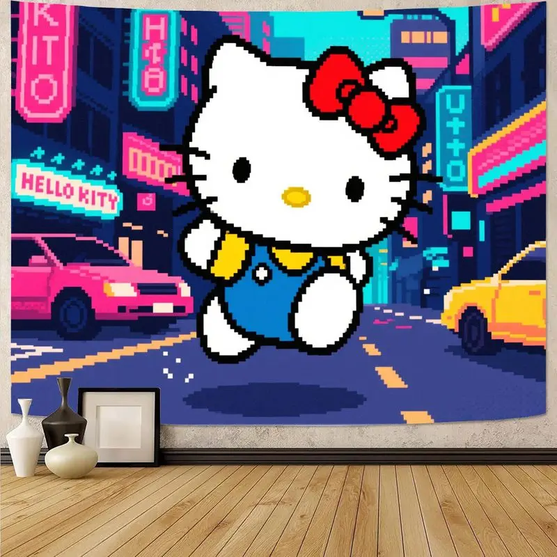 

1 шт., гобелен с рисунком «Hello Kitty», кавайный настенный гобелен, современное искусство полиэстера для гостиной, спальни, милый декор, подарок для фанатов