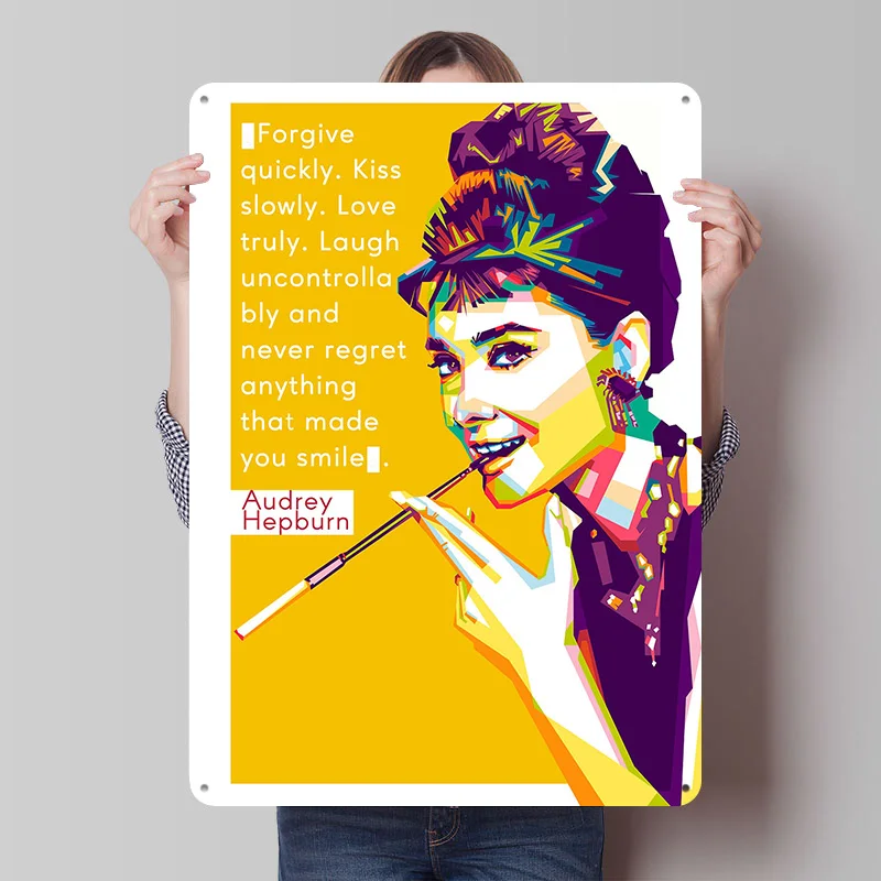 Audrey Hepburn in WPAP Printing Poster Customized Retro Wall Art Vintage Metal Signs for Mancave Bedroom Decoration Gaming House