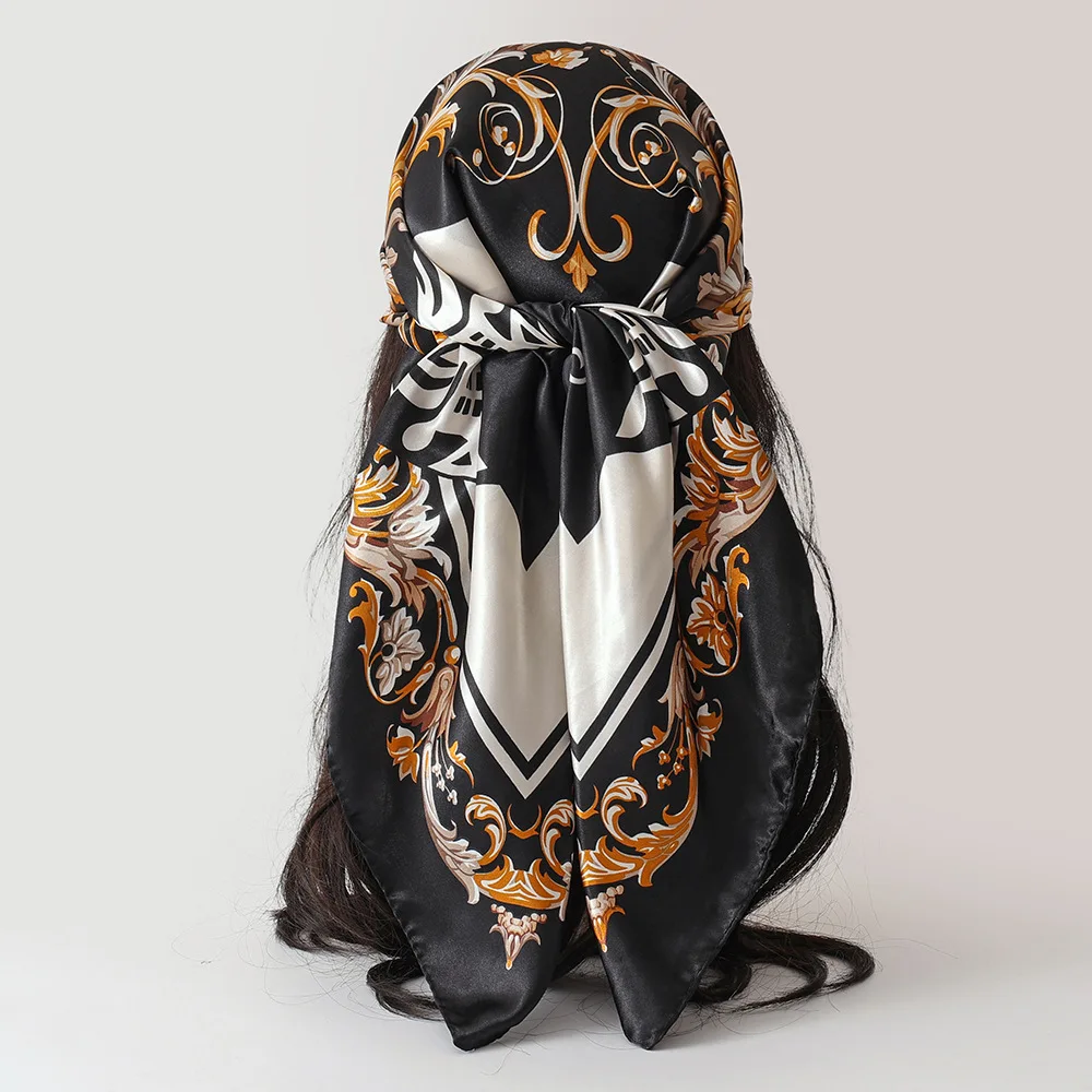 

Retro printing imitation silk square scarf women's 90cm shawl headscarf sun protection scarf versatile decorative scarf