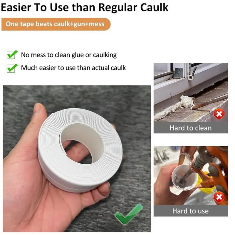 RABIT AS59~ 2X White Caulk Tape Self Adhesive Waterproof,Bathroom Peel & Stick Caulking Strip Floor Tile Wallpaper Toilet Tub