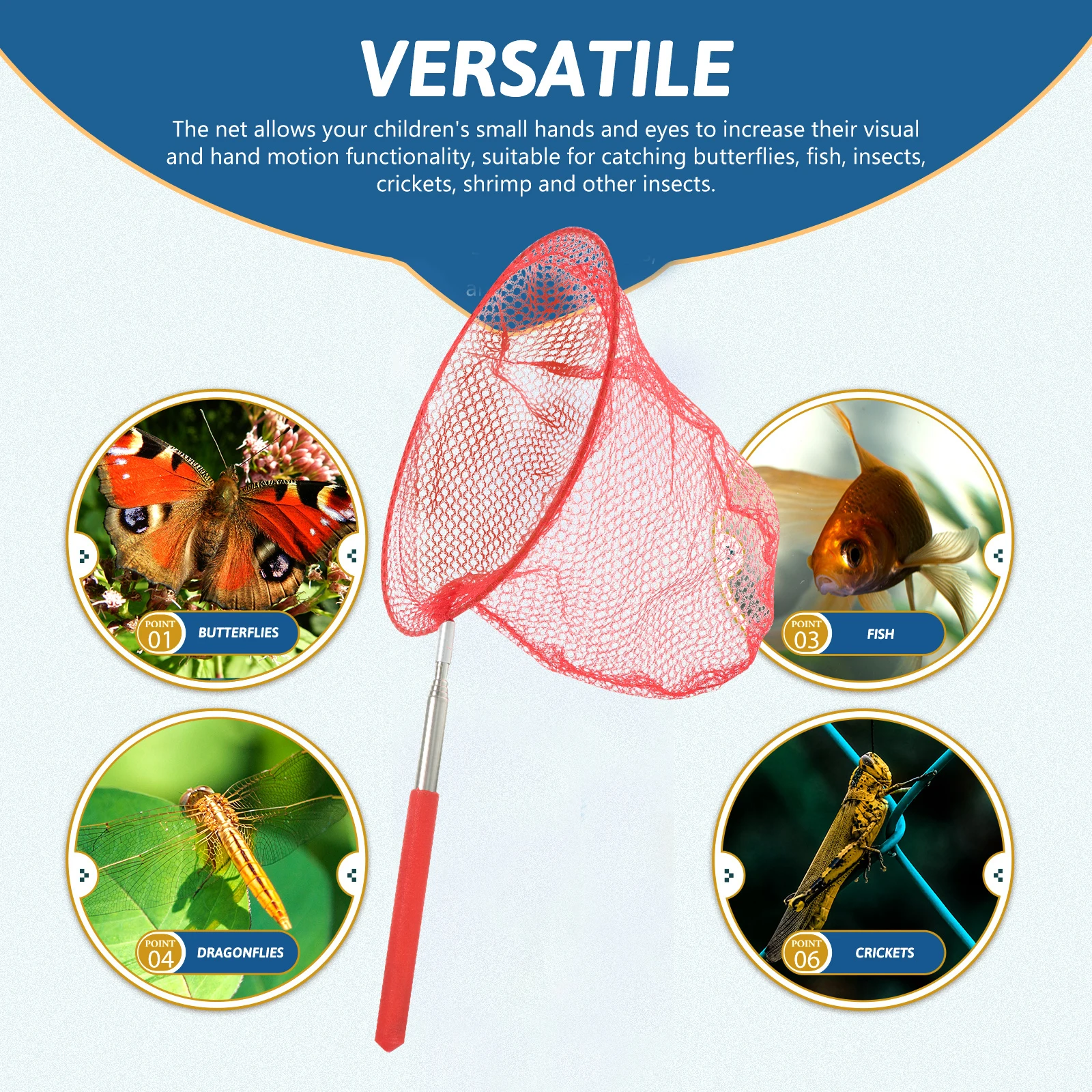 5 Pcs Stainless Steel Fishing Net Kids Toys Portable Retractable Insect Catcher Butterfly Nets Nylon Bug Collector Telescopic