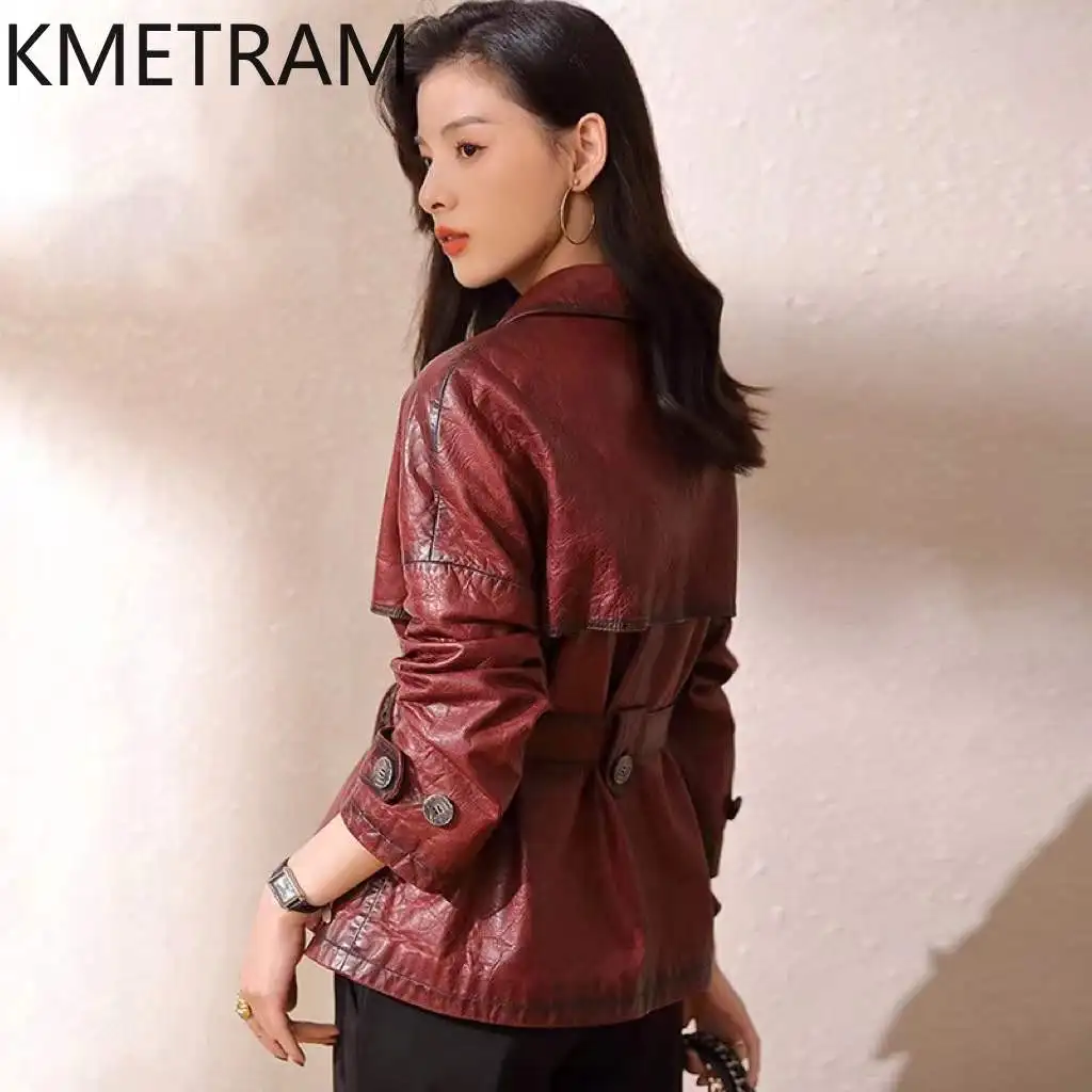 100% Natural Sheepskin Jacket Woman Burgundy Short Genuine Leather Jackets New in Outerwears Fall Clothes 2025 Women дубленка