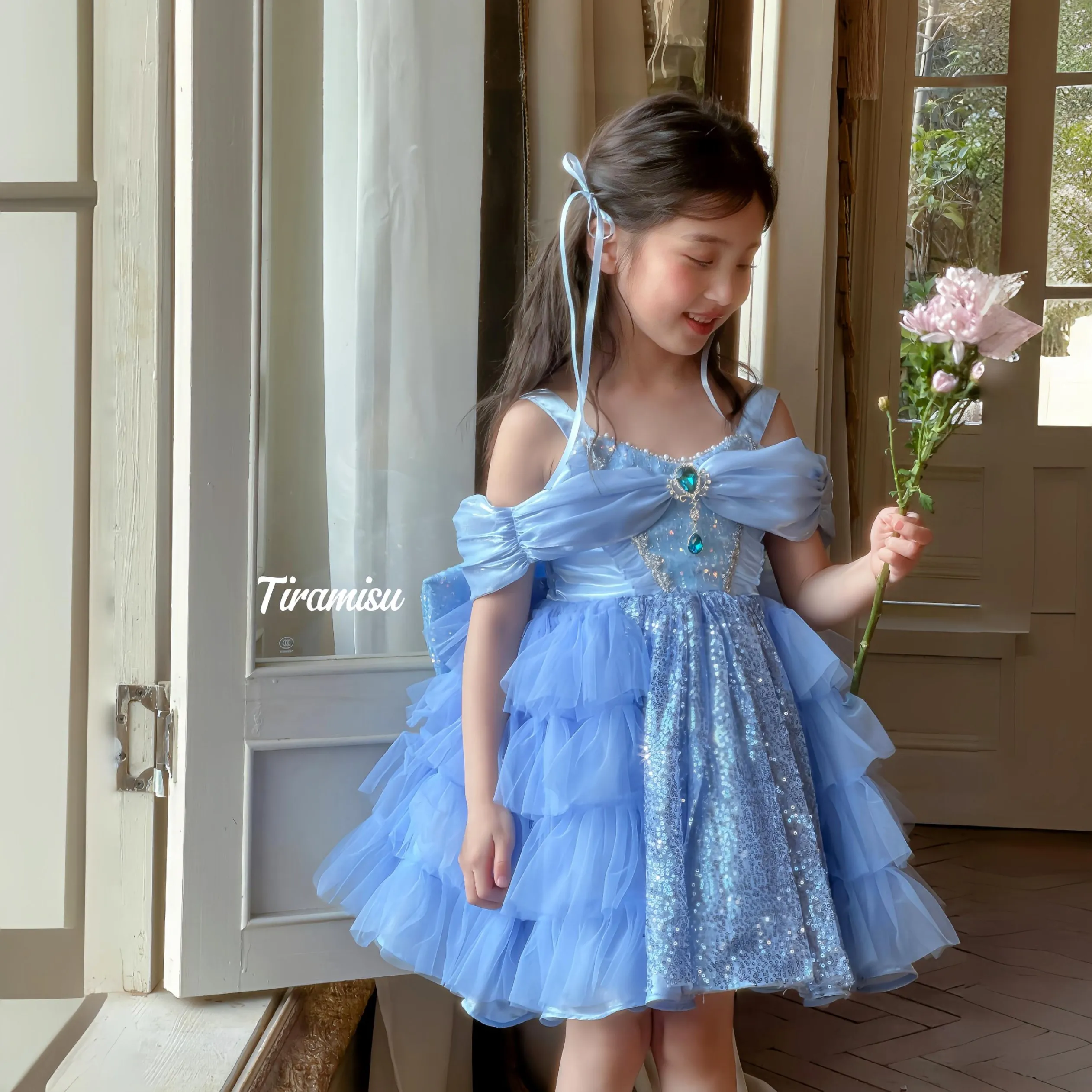 blue kids girls dress robes pour filles roupas femininas infantil 12 anos meninas baby tutu Sparkling large bow princess dresses