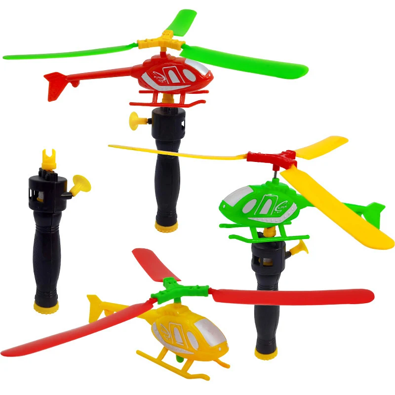 1pc Classic Outdoor Game Handle Helicopter Toy Pull Line Take-off Small Plane Interactive Educational Toys Children's Gift