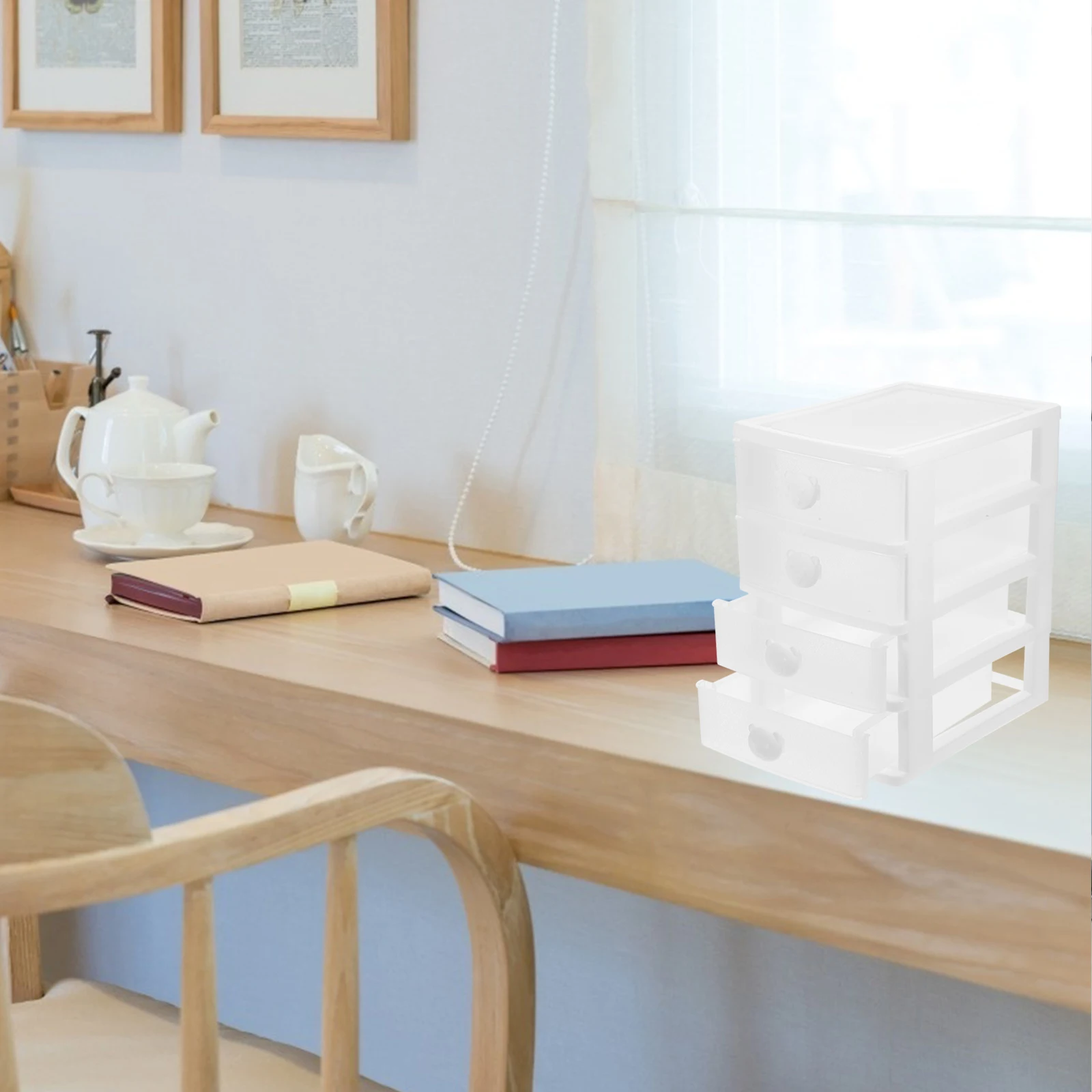 

Desk Organizer Desktop Storage Box Space-Saving Plastic Drawer Stationery Organizer for Home Office