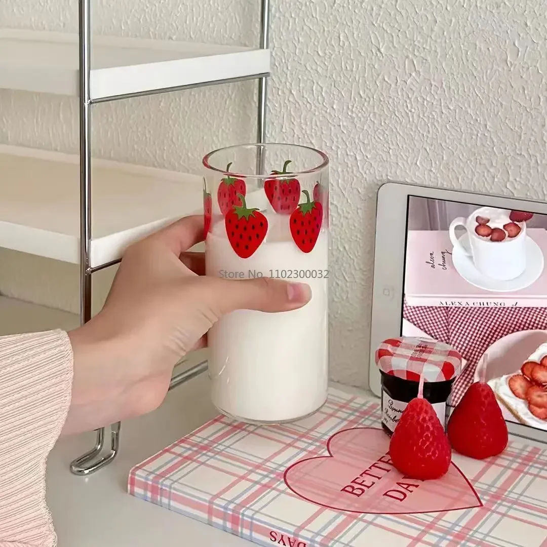 260/360ml vetro resistente al calore Nana fragola tazza di vetro carino senza paglia tazza di acqua trasparente creativa latte per studenti