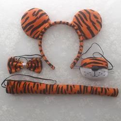 Kids Children Girls Tiger Costume Animals Cosplay Ears Headband Bow Nose Tails Set Halloween Birthday Party Gift