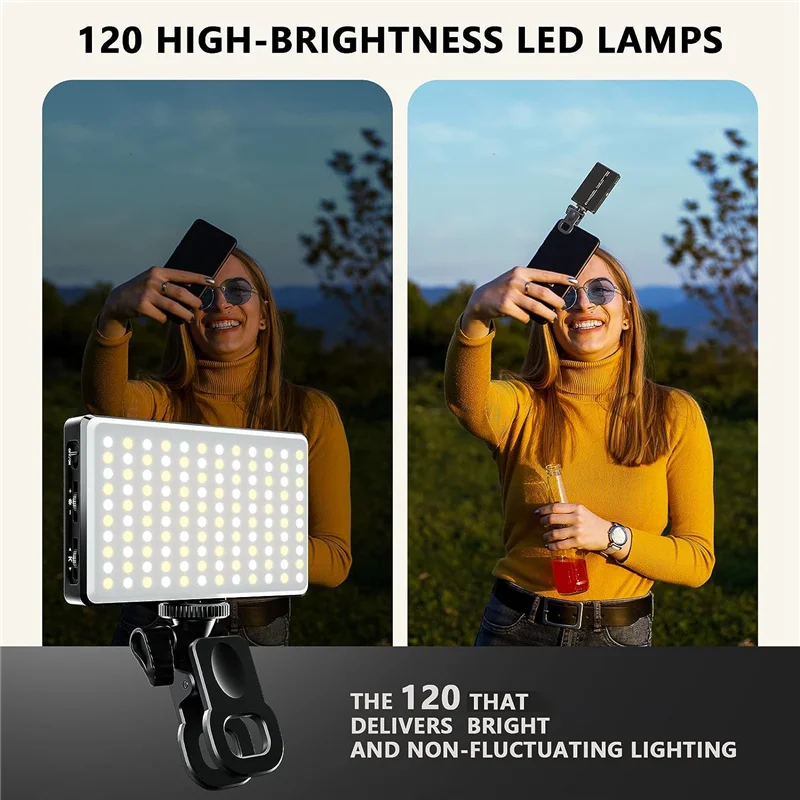 Phone Selfie Light 3000Mah 120 LED Rechargeable Phone Light Clip 3 Modes Brightness Ring Light Fit For Phone,Camera,Laptop