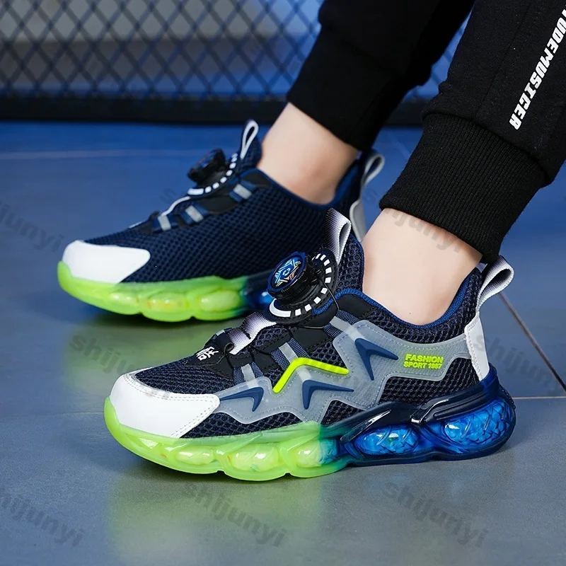 Shoes Children Boy Spring New Rotate Button Lightweight Sport Shoes Fashion Non Slip Kid Sneakers Breathable Girl Casual Flats