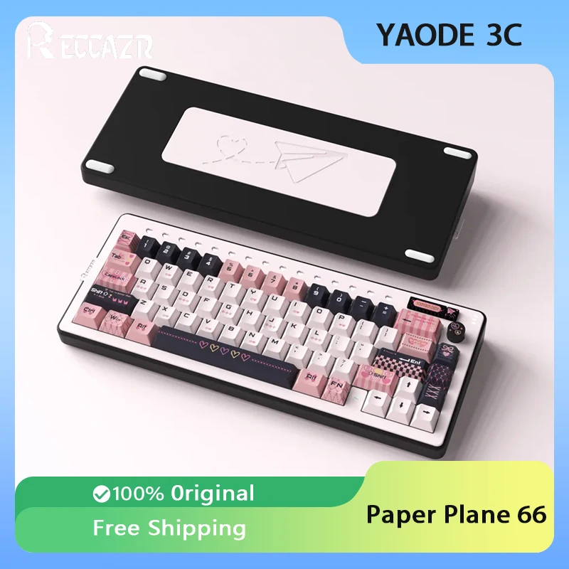 Reccazr Paper Plane 66 Mechanical Keyboard Wireless 3 Mode Aluminum Gaming Keyboard Hot Swap Gasket Customized PC Accessories