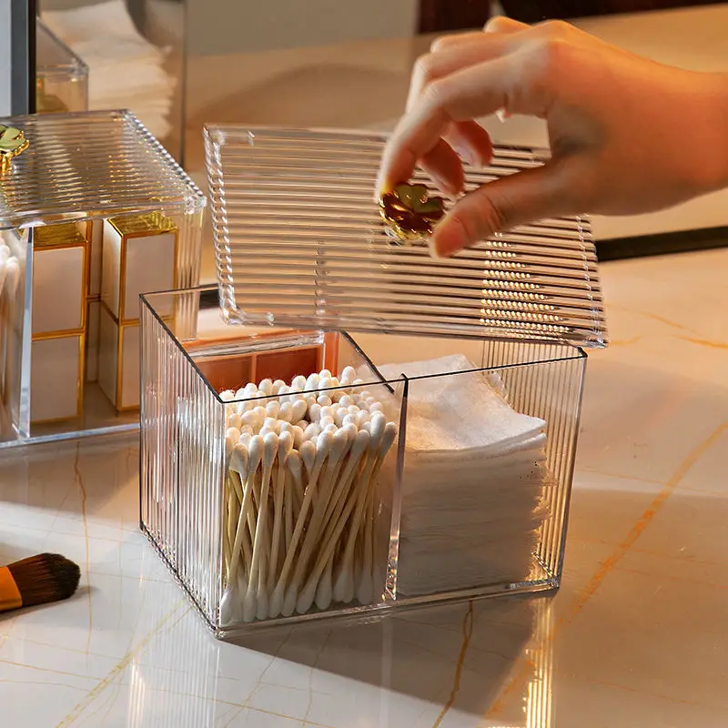 Acrylic Makeup Organizer Cotton Pad Storage Box For Cotton Swabs Rod Lipstick Jewelry Organizer with Lid Square Repacking Boxes