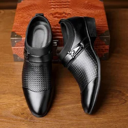 Mens PU Leather Dress Shoes Fashion Men Business Dress Loafers Pointy Black Shoes Oxford Breathable Formal Wedding Shoes Sz38-48