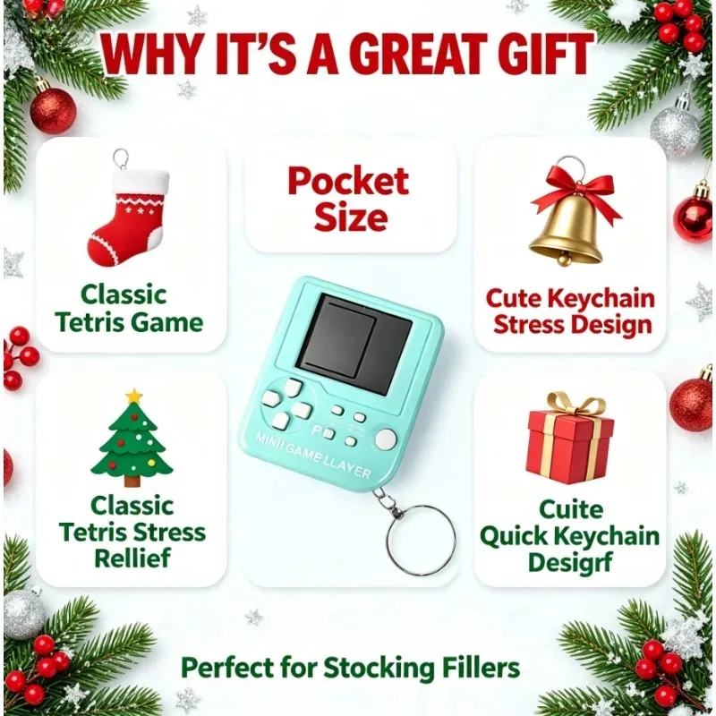 Mini Handheld Game Console Keychain Classic Tetris Game Portable Retro Stress Relief Toy Creative Small Gift