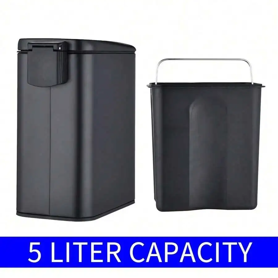 

5 Liter Compact Rectangular Step Trash Can For Bathroom Kitchen Matte Black