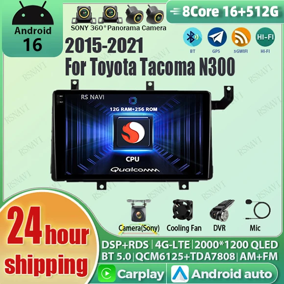 Android 16 wifi+4G Carplay Car Radio For Toyota Tacoma N300 2015 - 2021 Navigation GPS Video Player Stereo Multimedia 2K QLED BT