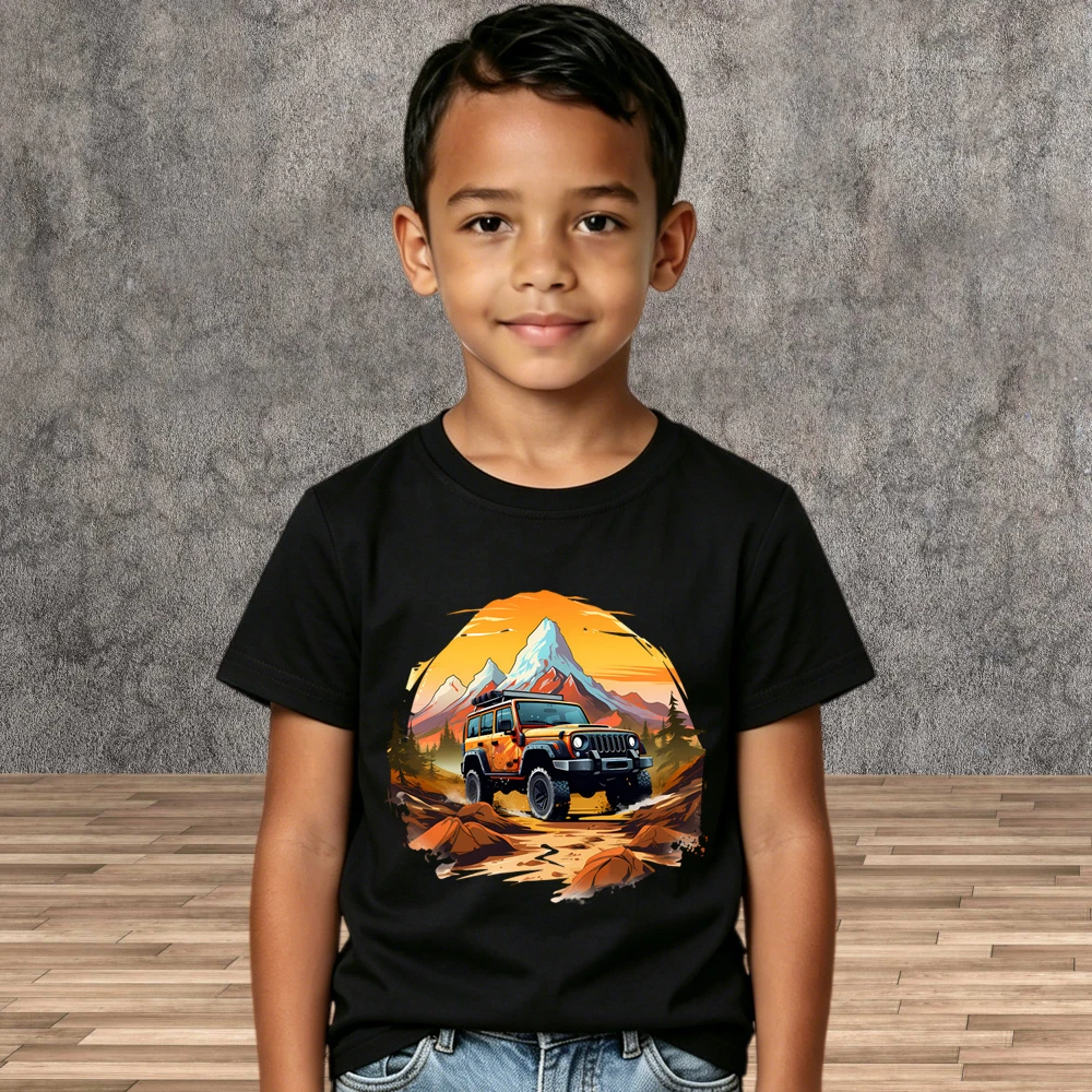 Camiseta Gráfica de Carro para Meninos, Nova Coleção de Verão, Camisetas de Algodão Macio para Crianças, Manga Curta
