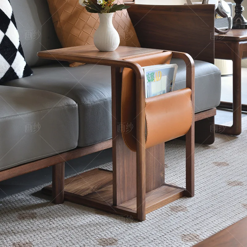 AOLIVIYA Tea Coffee Table Nightstand Storage Rack Sofa Corner Side End Stand Black Walnut Italian Minimalist Solid Home