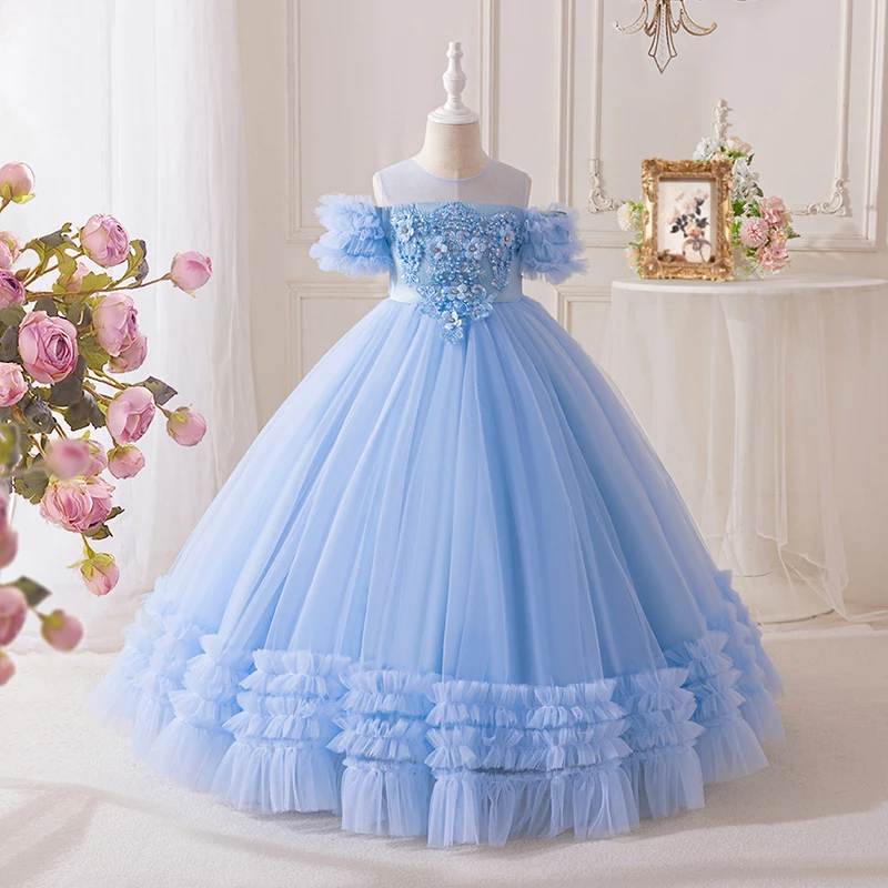 

Children's Elegant Long Dress Wedding Party Elegant Temperament Children Girls' Chiffon off Shoulder Evening Long Princess Dress