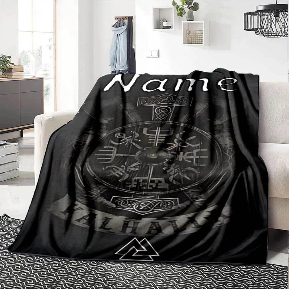 Customize One Viking Shield Custom Blanket - Lightweight Flannel Throw for Sofa, Bed, Living Room, Office, Chair - Made with Sof