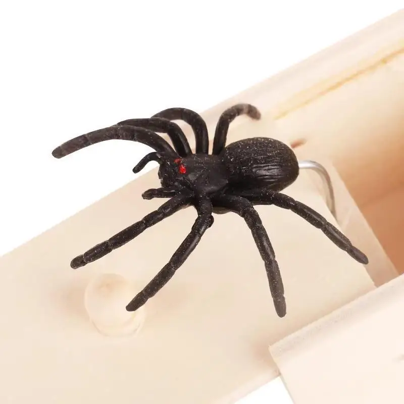 Wooden Trick Spider Scare Box Hidden Prank Toy Funny Creative Gift for Party Favors Friends April Fools' Day