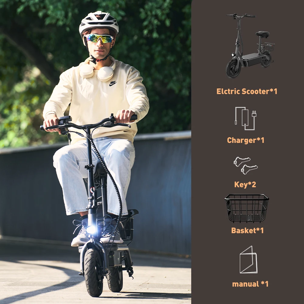 IScooter F3 E-Scooter, 13Ah Large Battery 60KM Max Range, 10'' Inflatable Road Tires, Foldable Electric Scooter with Removable Seat and Basket for Urban Travel