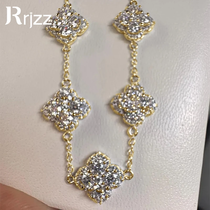 Rrjzz Clover Moissanite Women Bracelet D Color VVS1 Lab Imitation Diamond Round Cut Four Leaf Bracelet Jewelry GRA Certificated