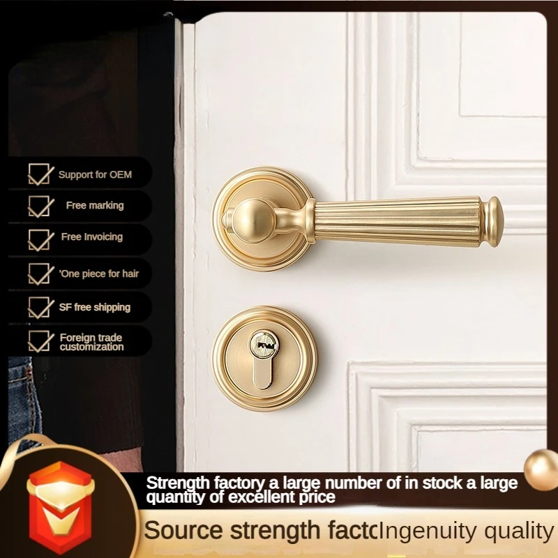 

Bedroom door lock. Indoor wooden door lock for bedroom. Magnetic suction mute split door handle. gold brushed door lock