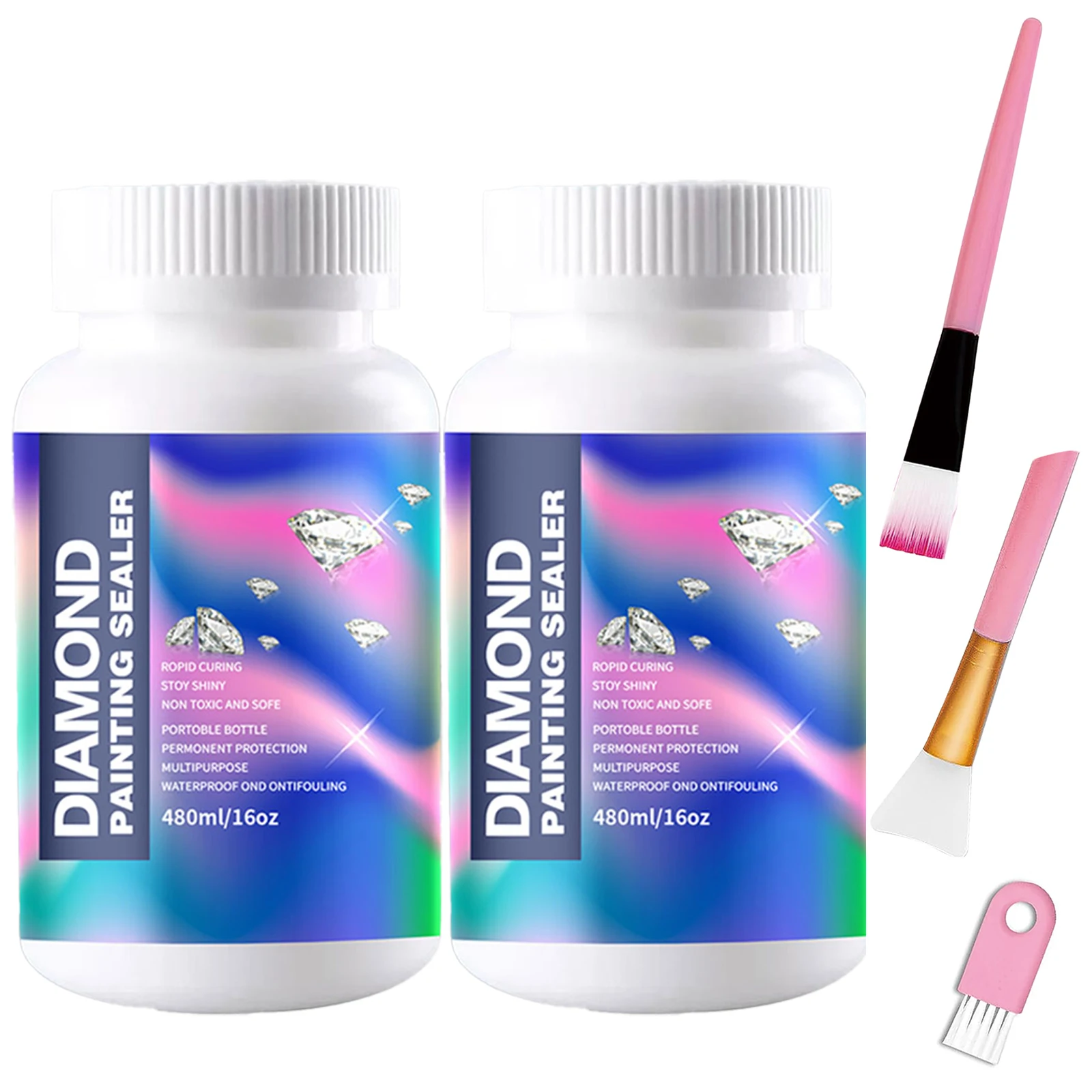 480ML(16oz) Diamond Painting Sealer Kits with 3 Pcs Brushes Diamond Art Sealer Puzzle Glue Accessories and Tools for Adults