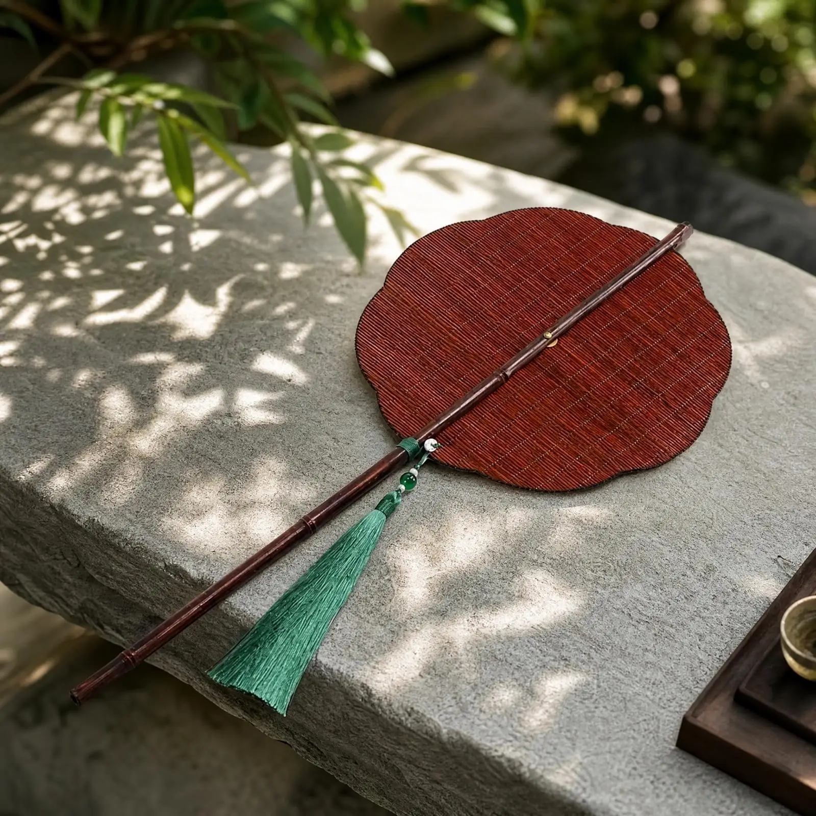 Long Handle Bamboo Fan Foldable Folding Hand Fan with Tassel Traditional for Handheld Air Circulation, Everyday Relaxation,