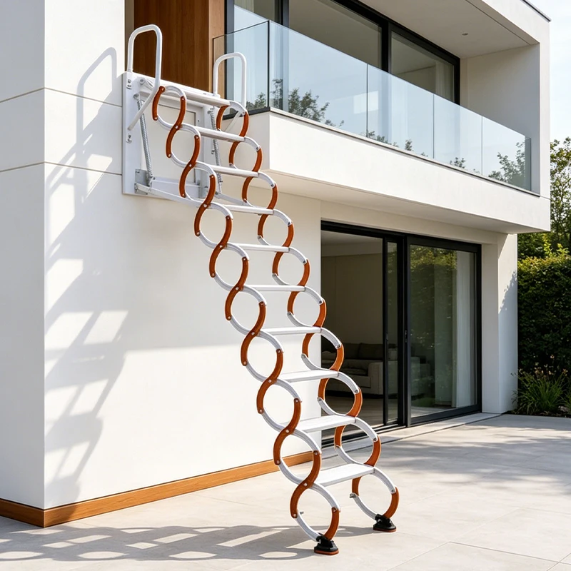 Space-saving Modern Carbon Steel Wall-mounted Loft Ladder Retractable Attic Stairs Folding Interior Staircase Apartment Access