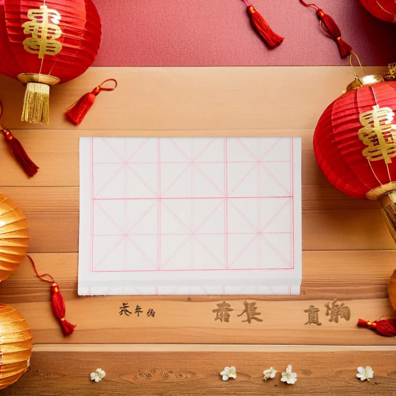 50Pcs Semi-Raw Xuan Paper Chinese Japanese Calligraphy Sheets 10Cm Rice Grid Practice Paper for Brush Writing Xuan Pad,
