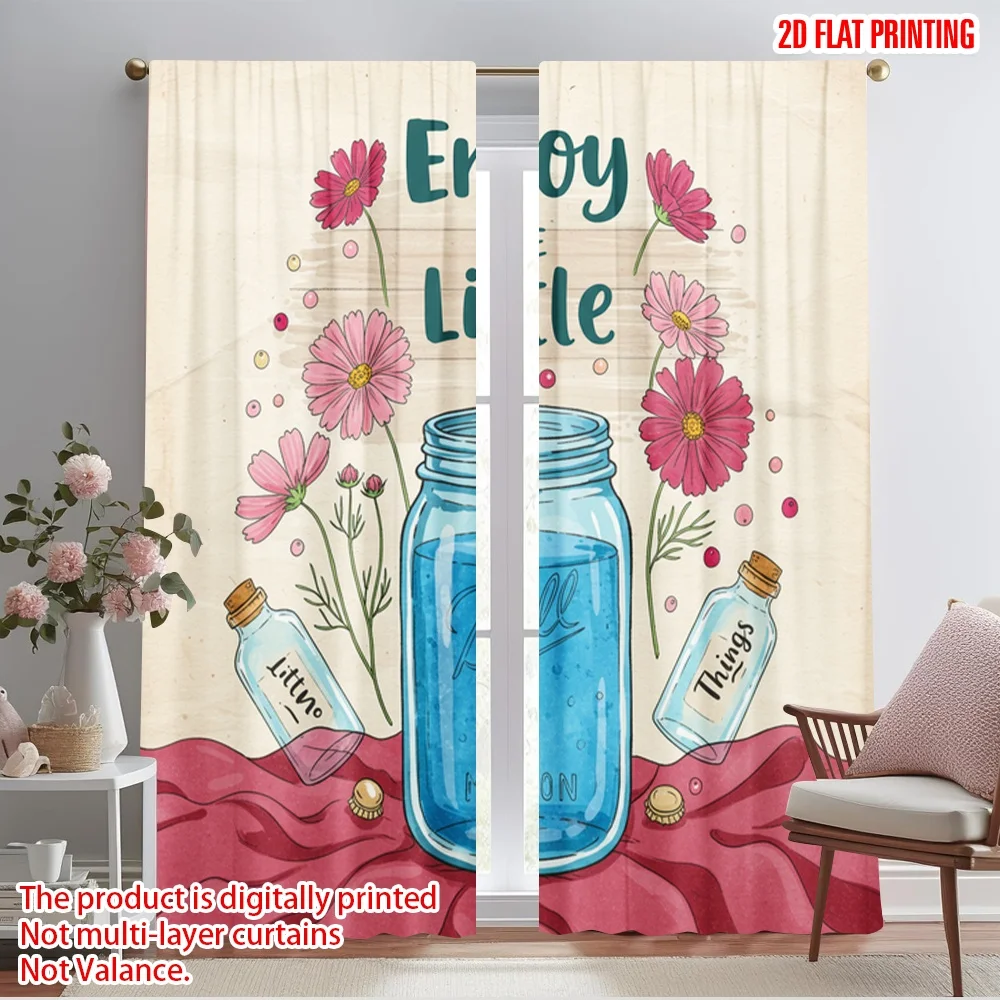 

2pcs 2D flat printing Window Treatment Curtains Enjoy Little Things 100% Polyester Without Electricity 0 for Living Room Outdoor