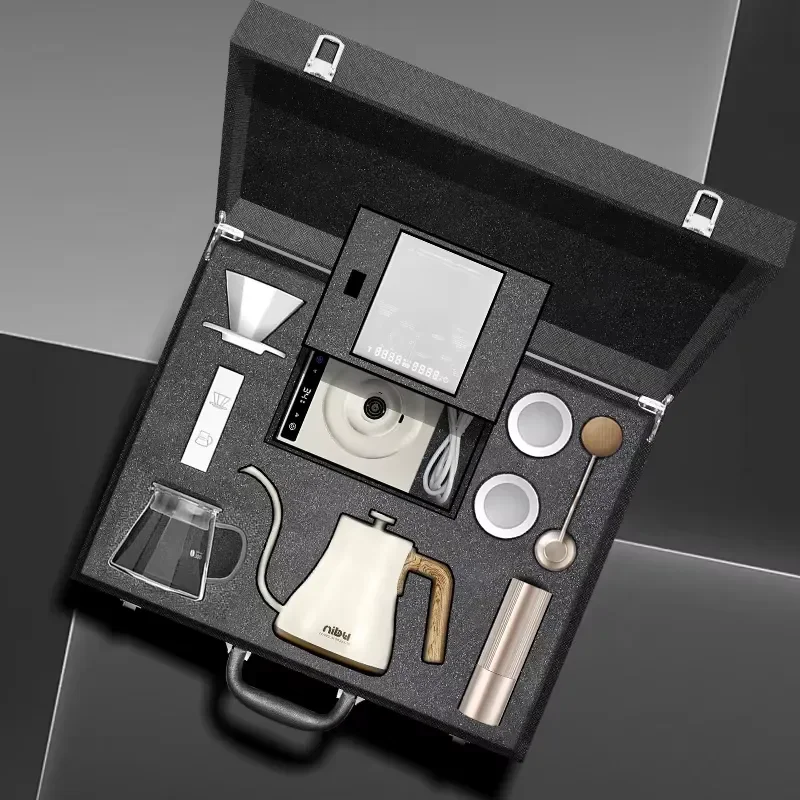 Nibu Hand Drip Coffee Maker Set Camping Pour Over Coffee Kit with Gift Box & Leather Suitcase for Outdoor & Coffee